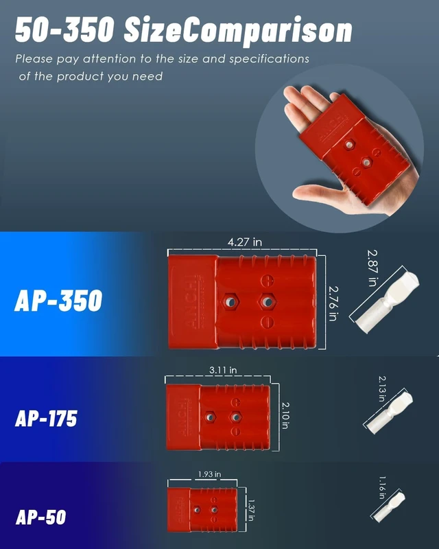 Alt view image 4 of 7 - 350 Amp Connector Kit 4 PCS Quick Connect/Disconnect Plugs, 600V, 4 Handles & 4 Dust Covers for 2/0 AWG (350A Red)