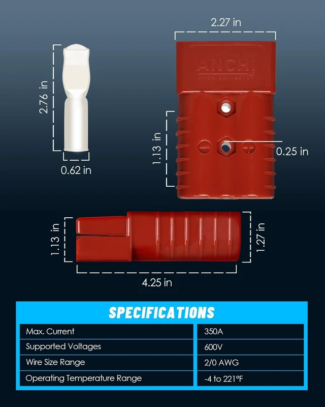 Alt view image 3 of 7 - 350 Amp Connector Kit 4 PCS Quick Connect/Disconnect Plugs, 600V, 4 Handles & 4 Dust Covers for 2/0 AWG (350A Red)
