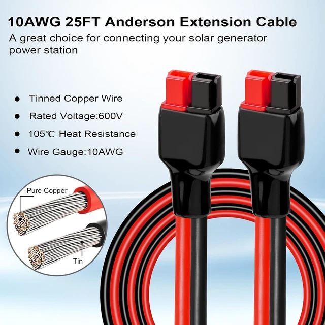 Alt view image 2 of 7 - 10AWG 25FT Anderson Extension Cable Solar Extension with Anderson Connector for Portable Power Station, Solar Panel & Generator
