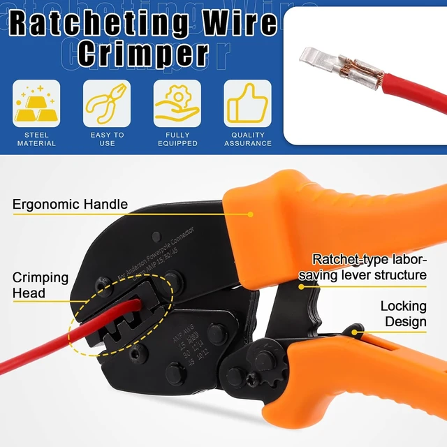 Alt view image 3 of 7 - 31-PCS Power Connector Crimper Assortment Kit Ratcheting Wire Crimper with 15A/30A/45A Connectors & Caps, Compatible with Anderson