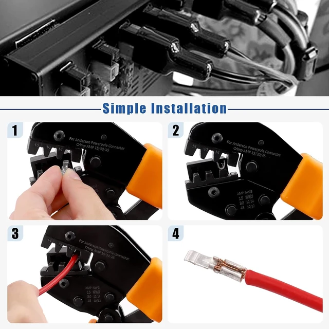 Alt view image 6 of 7 - 31-PCS Power Connector Crimper Assortment Kit Ratcheting Wire Crimper with 15A/30A/45A Connectors & Caps, Compatible with Anderson