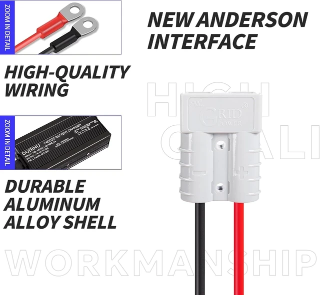 Alt view image 6 of 7 - 12V 20A LiFePO4 Battery Charger with Anderson Connector & Anderson-to-M8 Adapter Cable 14.6V Fast Smart Charger for Lithium Batteries