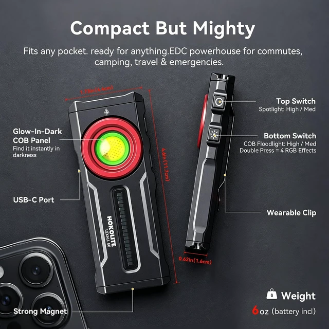 Alt view image 7 of 7 - E6 Rechargeable EDC Pocket Flashlight, 2000 Lumens with Magnetic Clip