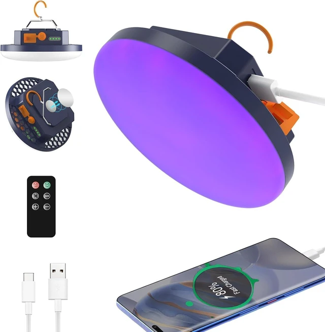 Main image of 10000mAh Rechargeable UV Light 395nm UV / 6500K, 3000 Lumens Tent Blacklight & Glow Light for Party, Bedroom, Posters & Dog/Cat Urine, Halloween (UV) (Remote)