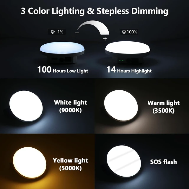 Alt view image 3 of 7 - Rechargeable 30W 4000LM LED Camping Tent Light 3-Color Lighting (Remote)