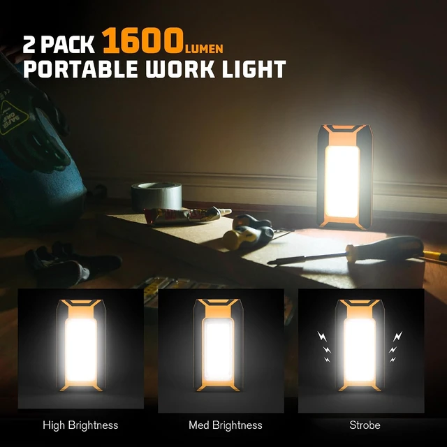 Alt view image 2 of 7 - 2-Pack Rechargeable LED Work Light, 1600LM Magnetic Portable