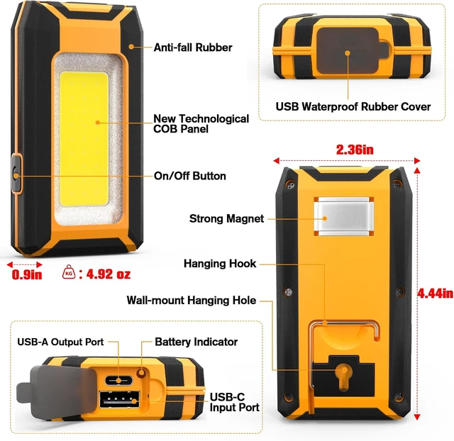 Alt view image 6 of 7 - 2-Pack Rechargeable LED Work Light, 1600LM Magnetic Portable