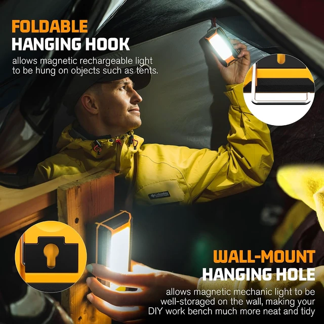 Alt view image 5 of 7 - 2-Pack Rechargeable LED Work Light, 1600LM Magnetic Portable