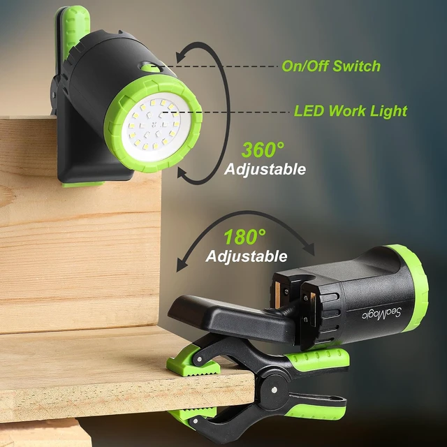 Alt view image 5 of 7 - 2-Pack 800LM Rechargeable LED Clamp Work Light, Magnetic & Clamp Mount
