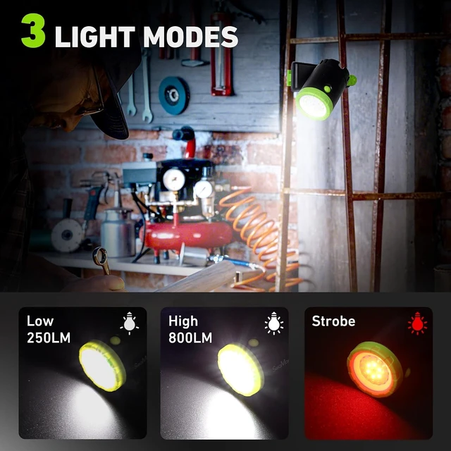 Alt view image 4 of 7 - 2-Pack 800LM Rechargeable LED Clamp Work Light, Magnetic & Clamp Mount
