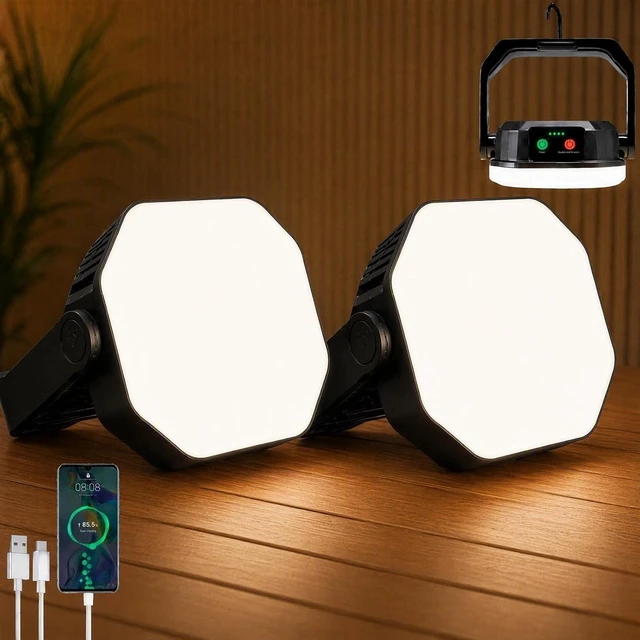 Main image of Rechargeable 4000LM 6600mAh Solar Camping Lantern, 2-Pack