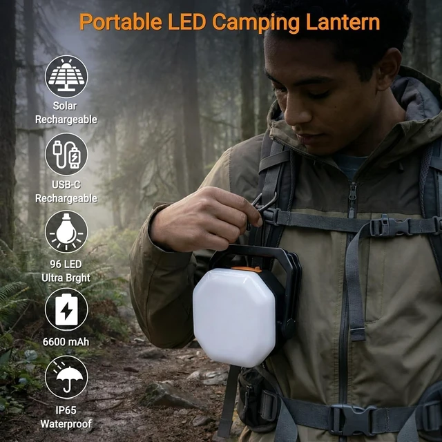 Alt view image 2 of 7 - Rechargeable 4000LM 6600mAh Solar Camping Lantern, 2-Pack