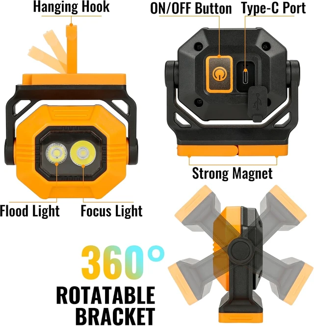 Alt view image 2 of 7 - 2-Pack Rechargeable Magnetic Work Light, 1500LM LED Flashlight