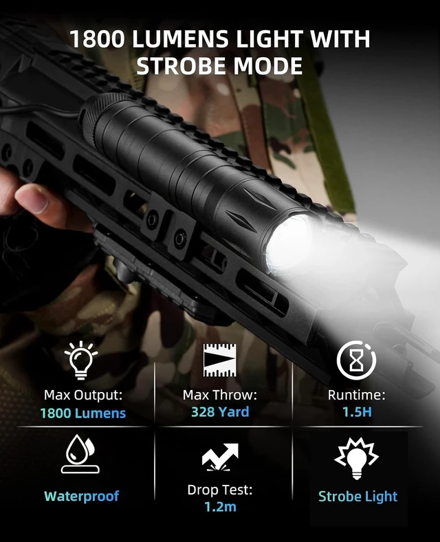 Alt view image 2 of 7 - 1800-Lumen Rifle Light with Pressure Switch, Compatible with M-Rail