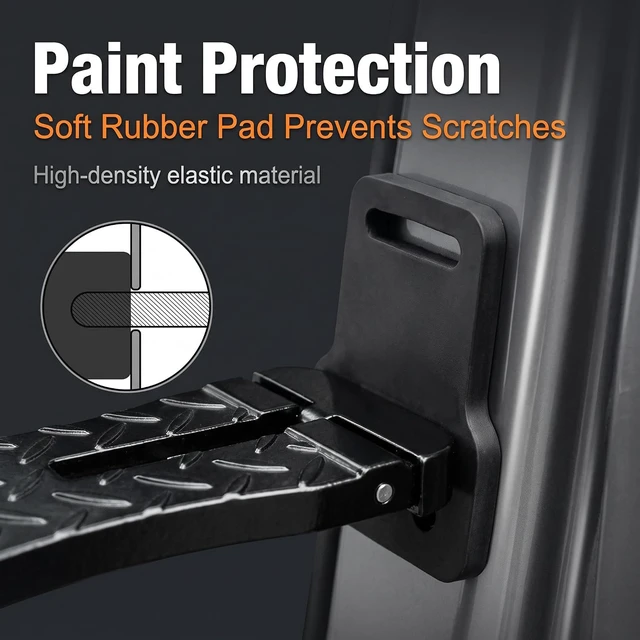 Alt view image 4 of 7 - 2 PCS Black Aluminum Car Door Step for Roof Access with Latch Protector