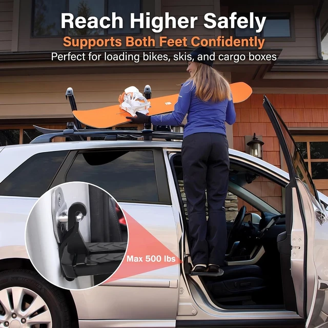 Alt view image 6 of 7 - 2 PCS Black Aluminum Car Door Step for Roof Access with Latch Protector