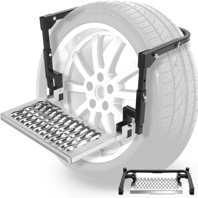 Main image of Heavy-Duty Folding Tire-Mounted Step for Truck, SUV & RV, Adjustable Design