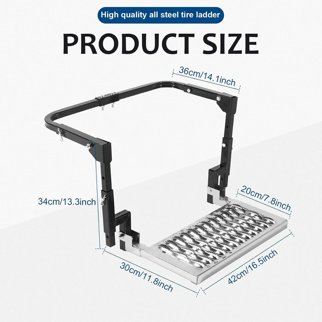 Alt view image 2 of 7 - Heavy-Duty Folding Tire-Mounted Step for Truck, SUV & RV, Adjustable Design