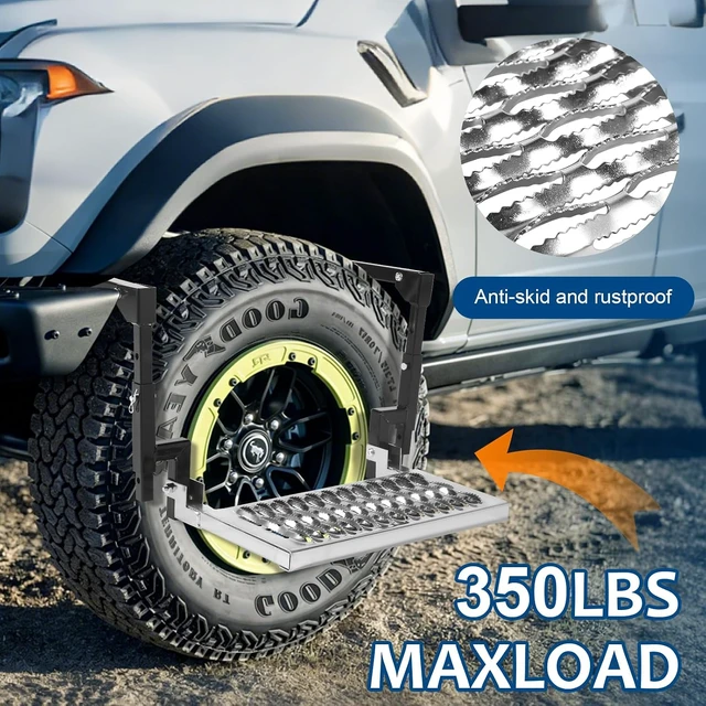 Alt view image 4 of 7 - Heavy-Duty Folding Tire-Mounted Step for Truck, SUV & RV, Adjustable Design