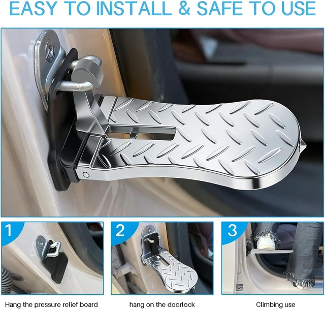Alt view image 3 of 7 - 2 PCS Silver Aluminum Car Door Step for Roof Access with Latch Protector