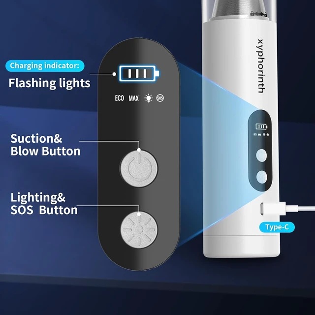 Alt view image 7 of 7 - 16000Pa Cordless Handheld Car Vacuum 5-in-1 Mini Vacuum Cleaner & Air Duster, Rechargeable with LED Flashlight & Window Hammer for Car, Pet, Kitchen & House