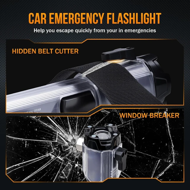Alt view image 6 of 7 - 2-Pack Rechargeable Car Emergency Flashlight 990,000 Lumen, 7-Mode Tactical LED with Window Breaker, Belt Cutter, Alarm Buzzer, Magnet & USB-C