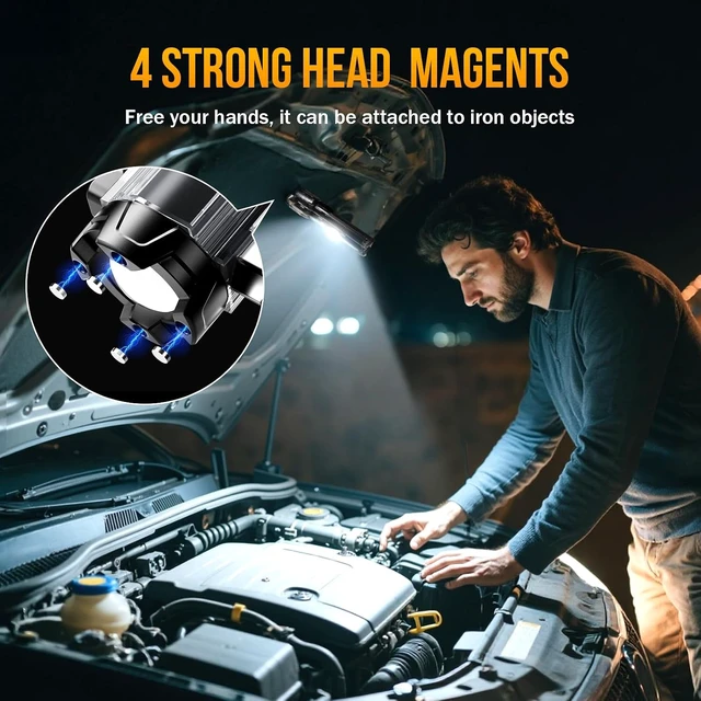 Alt view image 7 of 7 - 2-Pack Rechargeable Car Emergency Flashlight 990,000 Lumen, 7-Mode Tactical LED with Window Breaker, Belt Cutter, Alarm Buzzer, Magnet & USB-C