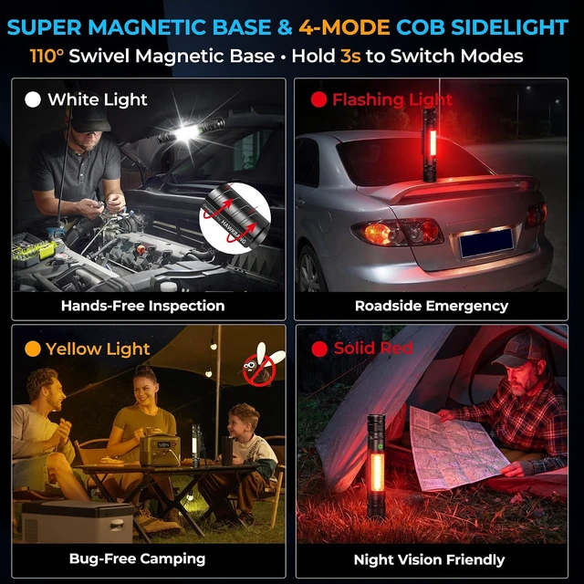 Alt view image 4 of 7 - Car Safety Flashlight with 110° Swivel Magnetic Light & Window Breaker