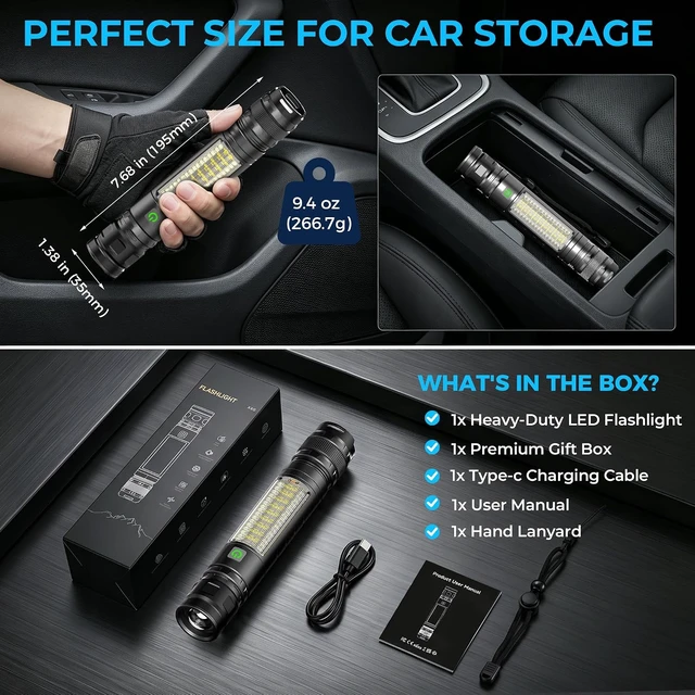 Alt view image 7 of 7 - Car Safety Flashlight with 110° Swivel Magnetic Light & Window Breaker