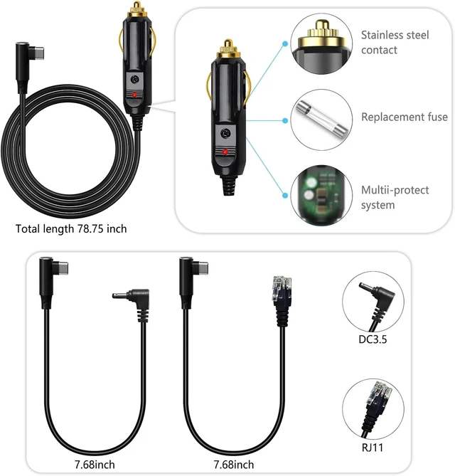 Alt view image 5 of 6 - Universal Magnetic Rearview Mirror Bracket / Radar Detector Power Cord