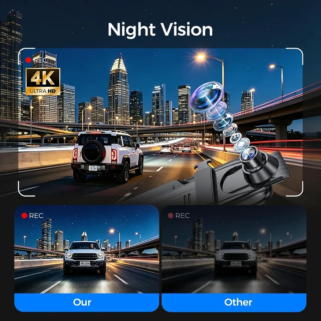 Alt view image 3 of 7 - 4K 10" Mirror Dash Cam FHD Full Touch Screen, Front & Rear Cameras with WiFi & Night Vision, Streaming Media, Wide Angle Parking Assist, Free 32GB