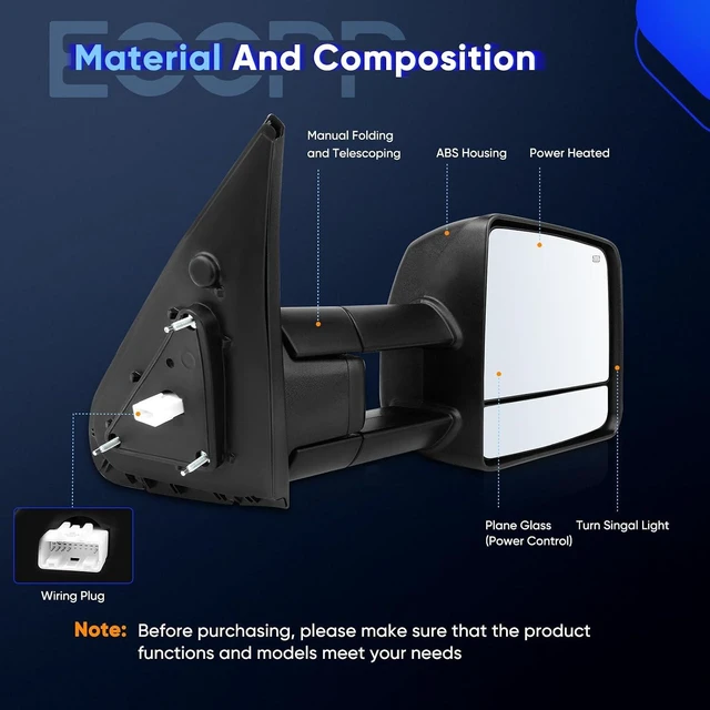 Alt view image 3 of 7 - Pair Tow Mirrors for Toyota Tundra 20072016 Pickup Truck