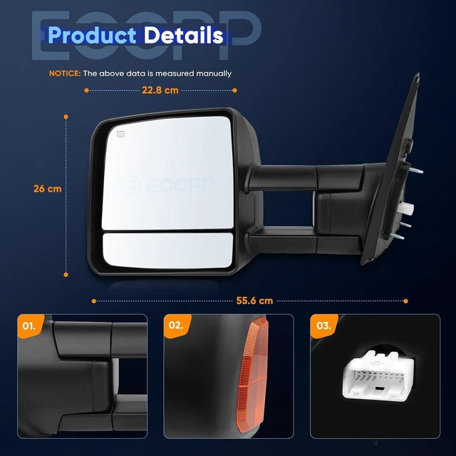 Alt view image 4 of 7 - Pair Tow Mirrors for Toyota Tundra 20072016 Pickup Truck