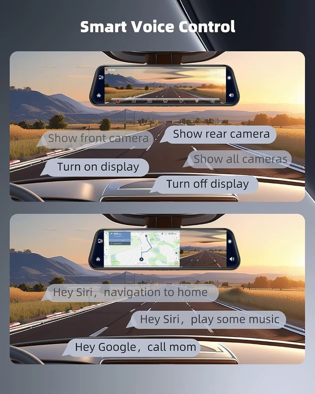 Alt view image 6 of 7 - 10" Mirror Dash Cam with Android Auto & CarPlay 2.5K Rear View Mirror Camera
