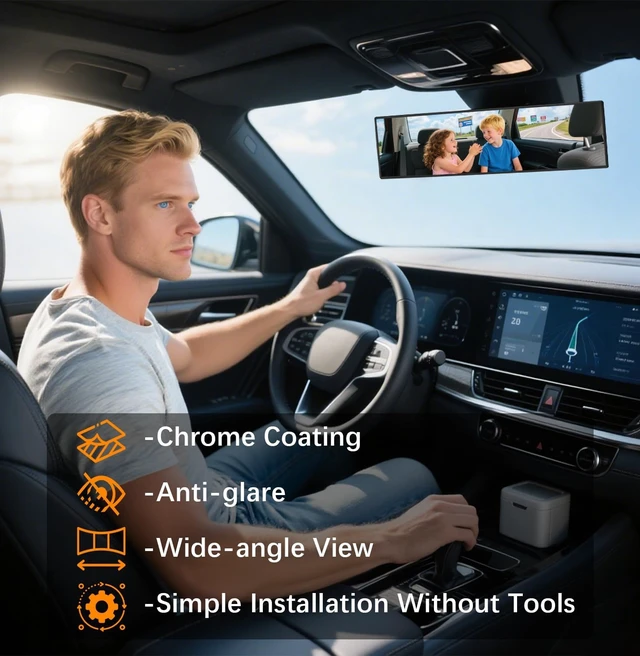 Alt view image 6 of 7 - 16-Inch Extended Panoramic Wide-Angle Car Rear View Mirror