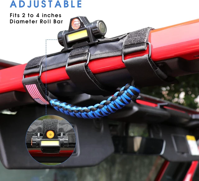 Alt view image 2 of 7 - Blue Roll Bar Grab Handles with Light for Jeep Wrangler TJ/JK/JL