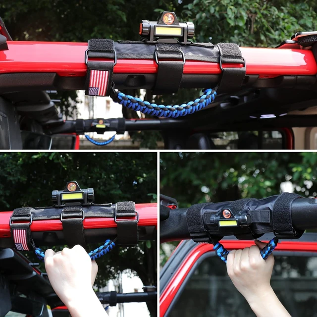 Alt view image 6 of 7 - Blue Roll Bar Grab Handles with Light for Jeep Wrangler TJ/JK/JL