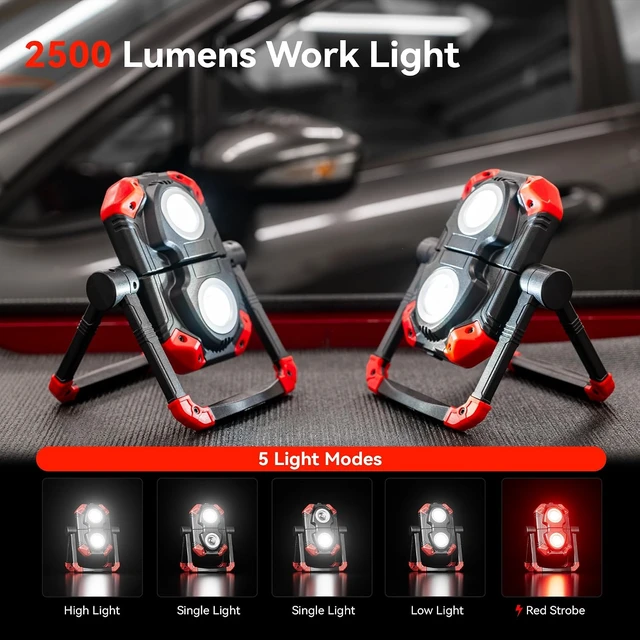 Alt view image 2 of 7 - M6 2-Pack Rechargeable LED Work Light, 2500LM Magnetic COB Shop Light