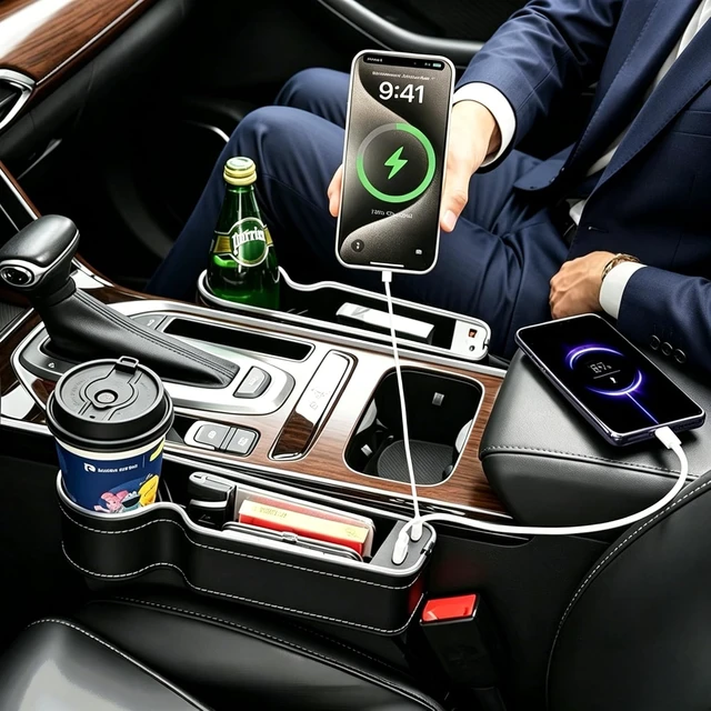 Alt view image 4 of 7 - 7-Color LED Car Seat Gap Organizer with 56W Fast Charger, 2 Pieces