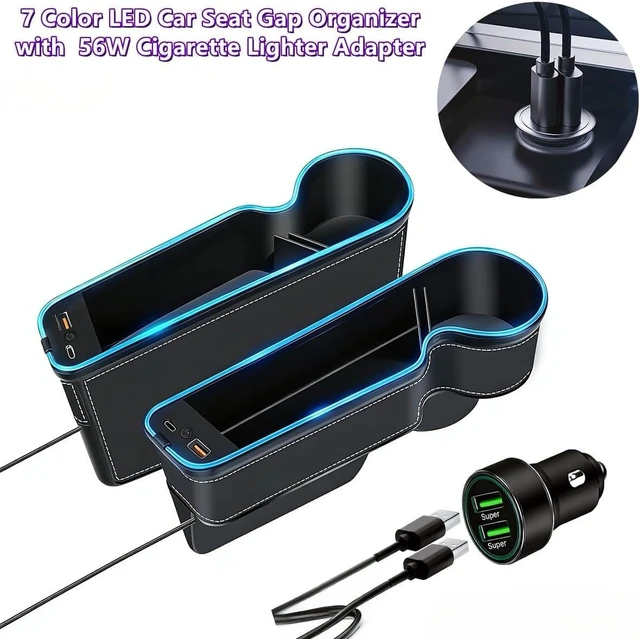 Alt view image 7 of 7 - 7-Color LED Car Seat Gap Organizer with 56W Fast Charger, 2 Pieces