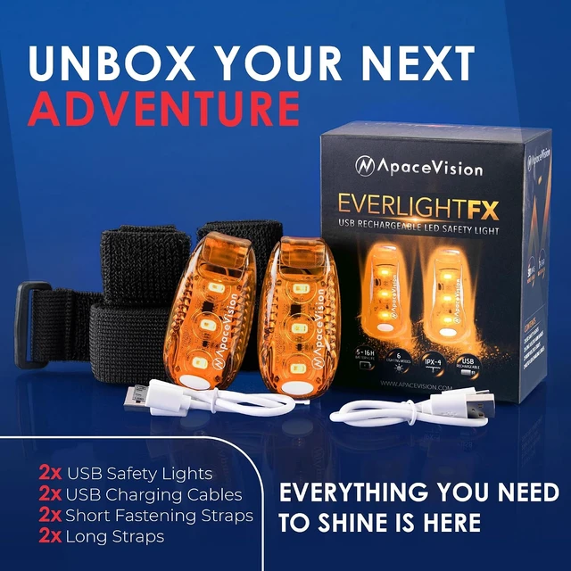 Alt view image 2 of 7 - EverLightFX 2-Pack USB Rechargeable LED Safety Light Clip-On Strobe Light