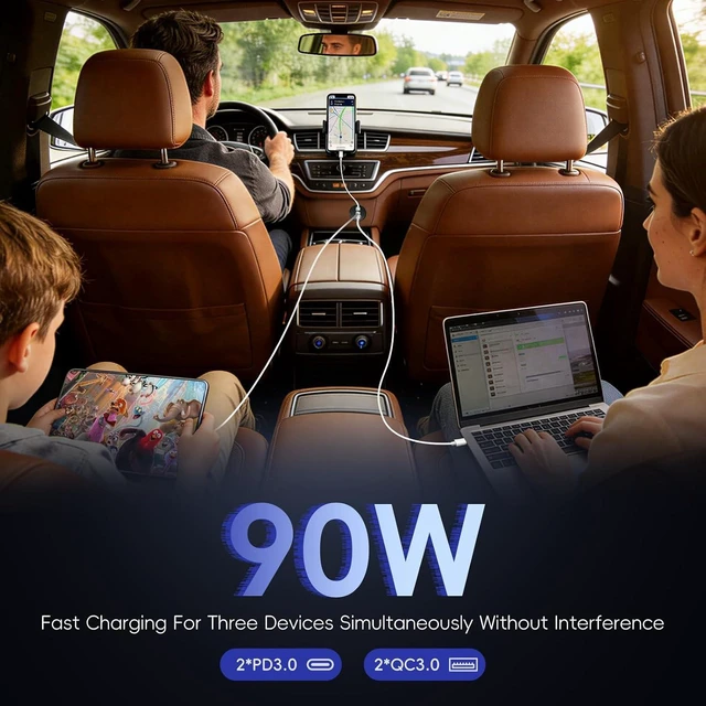 Alt view image 3 of 7 - 4 PCS 90W All-Aluminum RV USB Outlet, 12V/24V 3-Port Recessed Mount