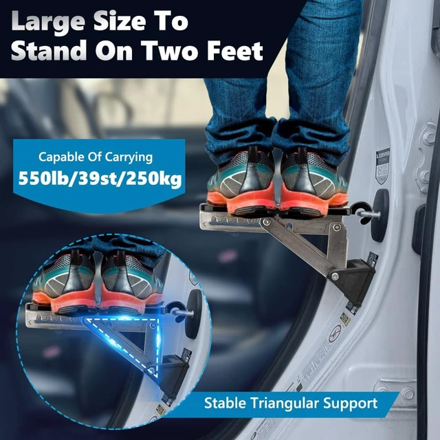 Alt view image 4 of 7 - Adjustable Aluminum Alloy Car Door Step 7-Angle Sturdy Foot Stand with Raised Dots for Friction & Anti-Slip, Easy Rooftop Access for Various Cars (Black)
