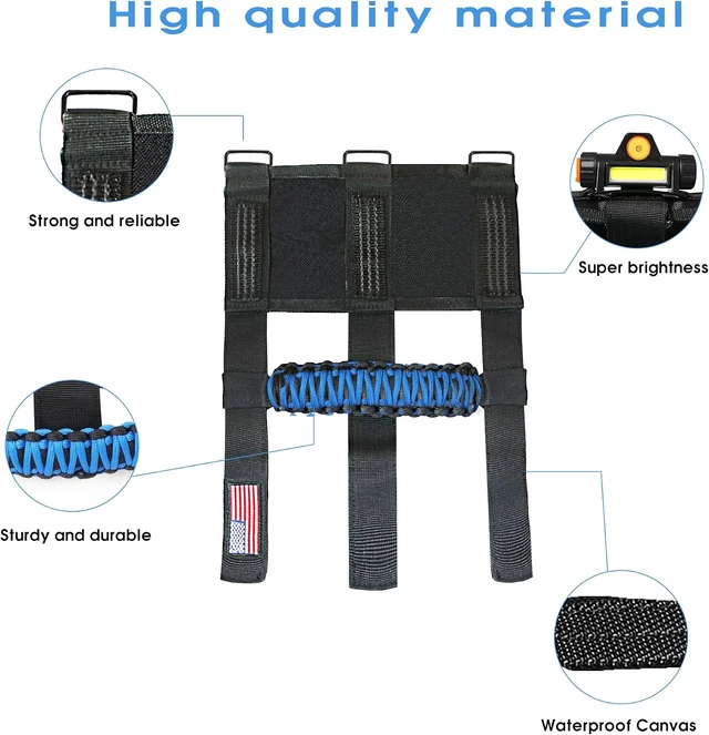 Alt view image 5 of 7 - Blue Roll Bar Grab Handles with Light for Jeep Wrangler TJ/JK/JL