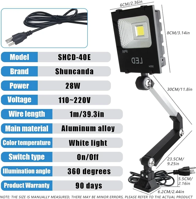 Alt view image 6 of 6 - 30W Folding Aluminum Alloy LED Work Light with Long Arm Cool & Warm Light for Lathe, Milling, Drill Press & Industrial Reading