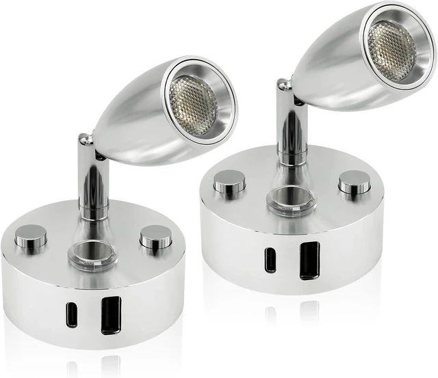 Main image of Dimmable 12V LED RV Interior Reading Light with Dual USB-A/C Ports