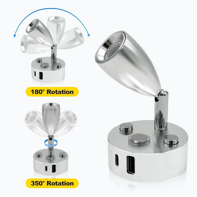 Alt view image 4 of 7 - Dimmable 12V LED RV Interior Reading Light with Dual USB-A/C Ports