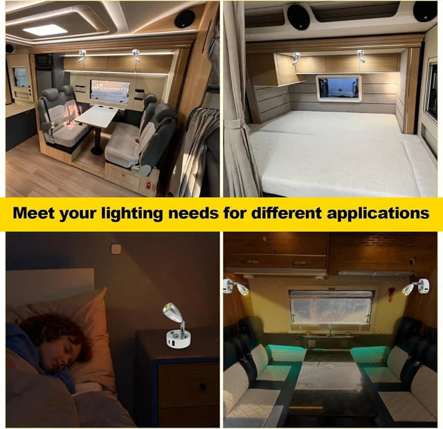 Alt view image 5 of 7 - Dimmable 12V LED RV Interior Reading Light with Dual USB-A/C Ports