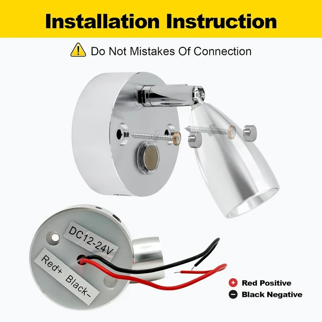Alt view image 7 of 7 - Dimmable 12V LED RV Interior Reading Light with Dual USB-A/C Ports