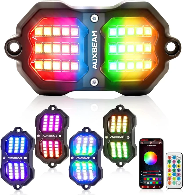 Main image of 4-Pod RGB Rock Lights with Brake & Music Sync for Trucks, UTV, ATV & Car